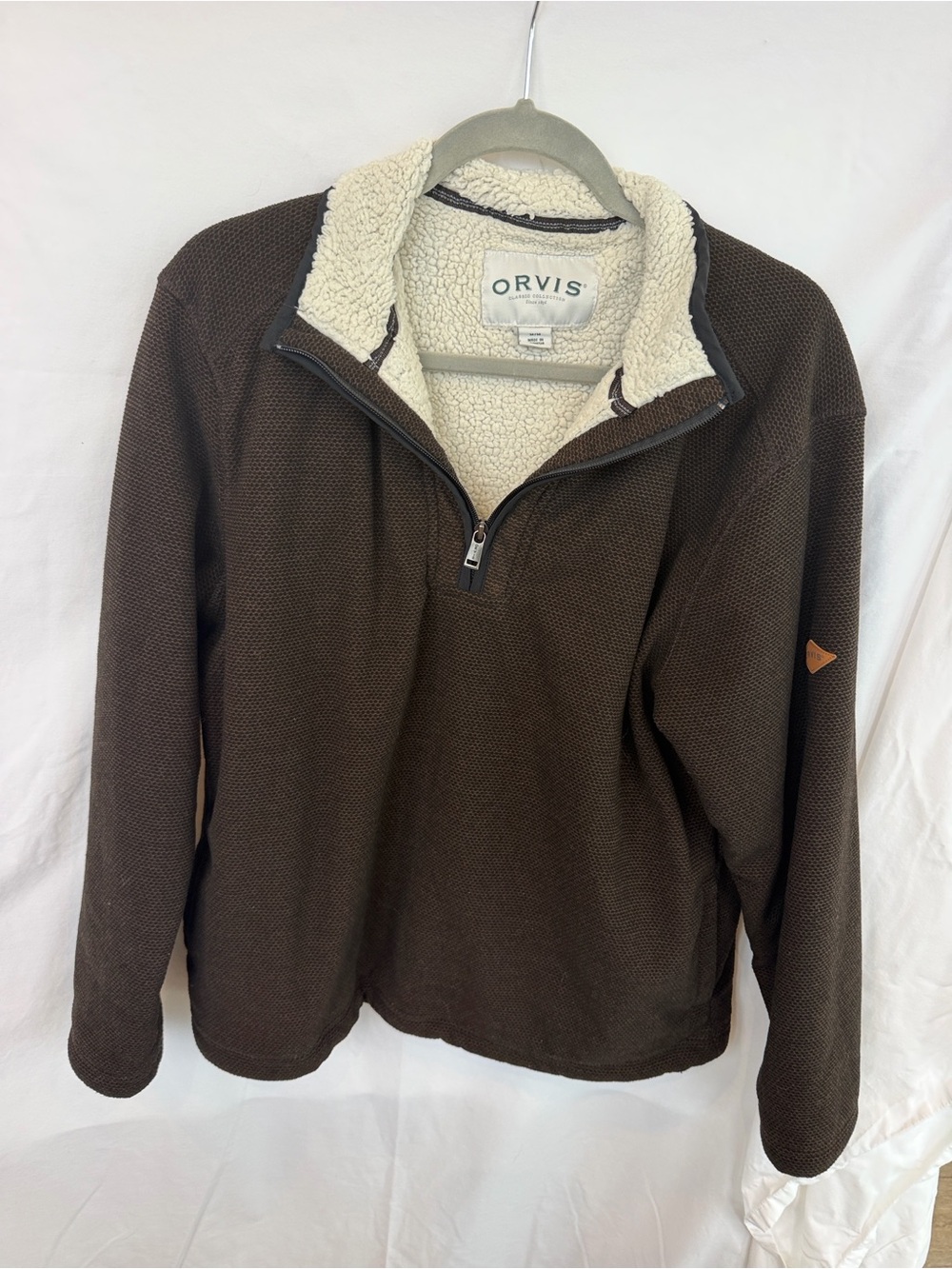 Orvis Men's Brown Sweater with Cream Sherpa Lining - Half Zip